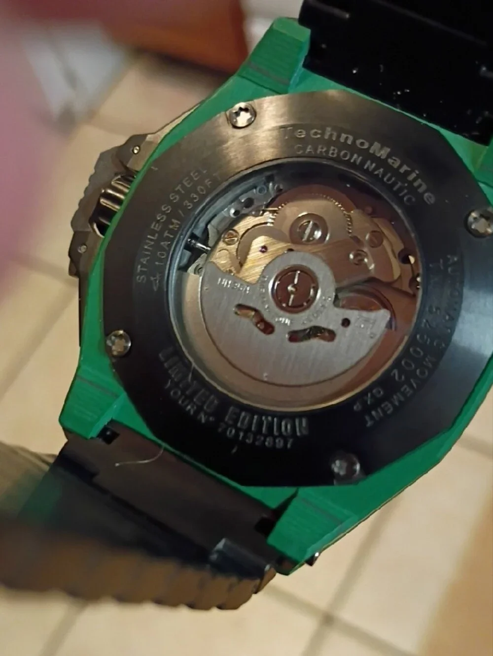 Technomarine Carbon Nautic Green Carbon Fiber Black Bezel In Band 45 Mm